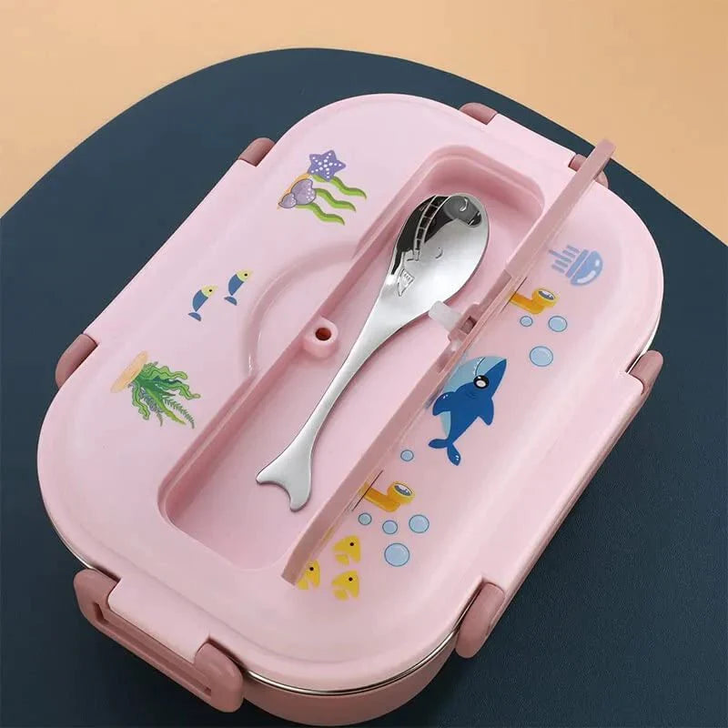 Submarine Theme Compartment Steel Tiffin Lunch Box (Pink)