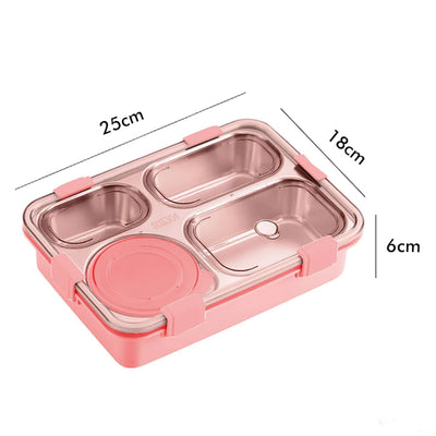 Transparent Lid Double Lock Stainless Steel Lunch Box (Pink)