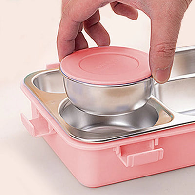 Transparent Lid Double Lock Stainless Steel Lunch Box (Pink)