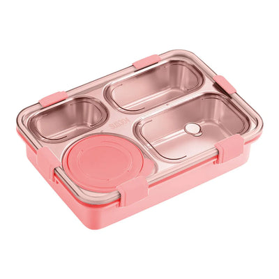 Transparent Lid Double Lock Stainless Steel Lunch Box (Pink)