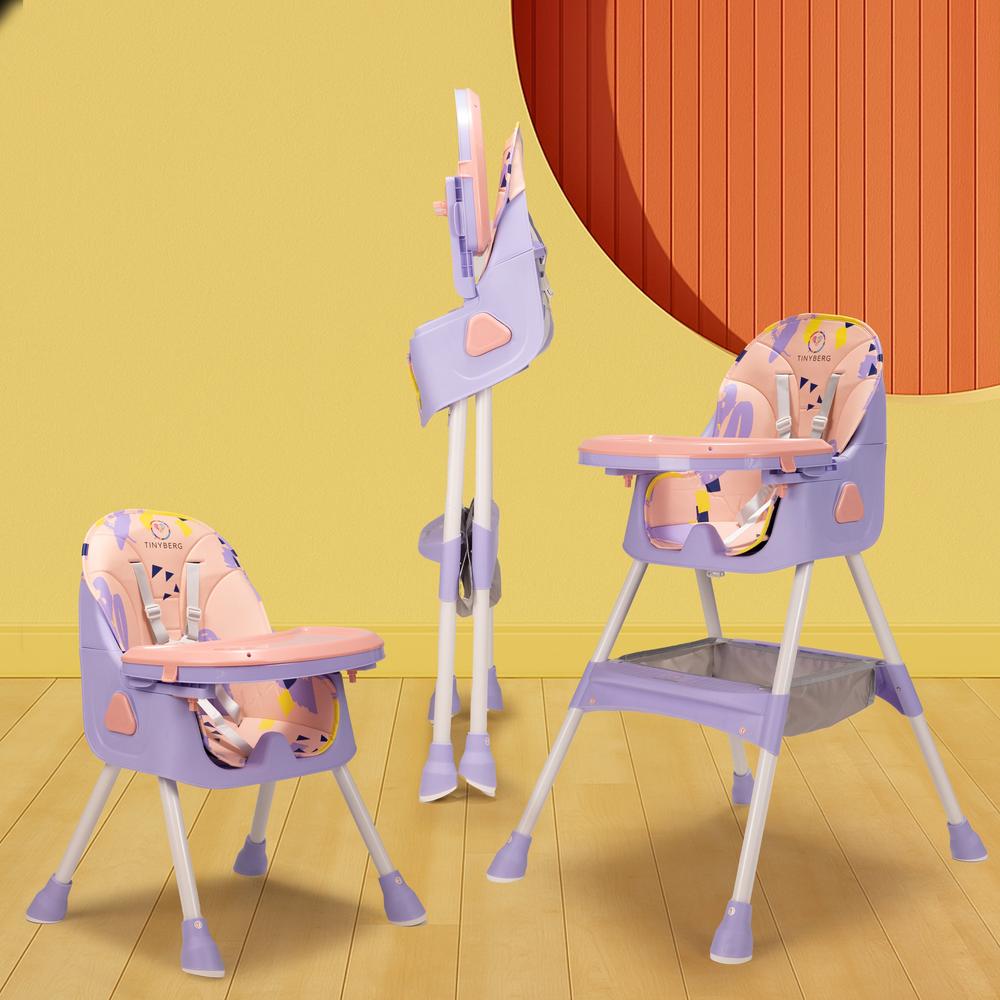 Tinyberg 3-in-1 High Chair with 5 Point Safety Belt | Upto 50 Kg | Foldable & Compact | Anti Skid Base | Wonderseat | Blueberry Pink