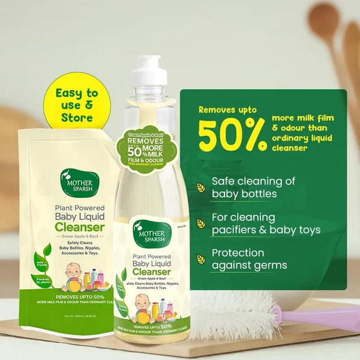 Mother Sparsh Plant Powered Natural Baby Liquid Cleanser | Gentle Foaming Cleanser - 500 ml