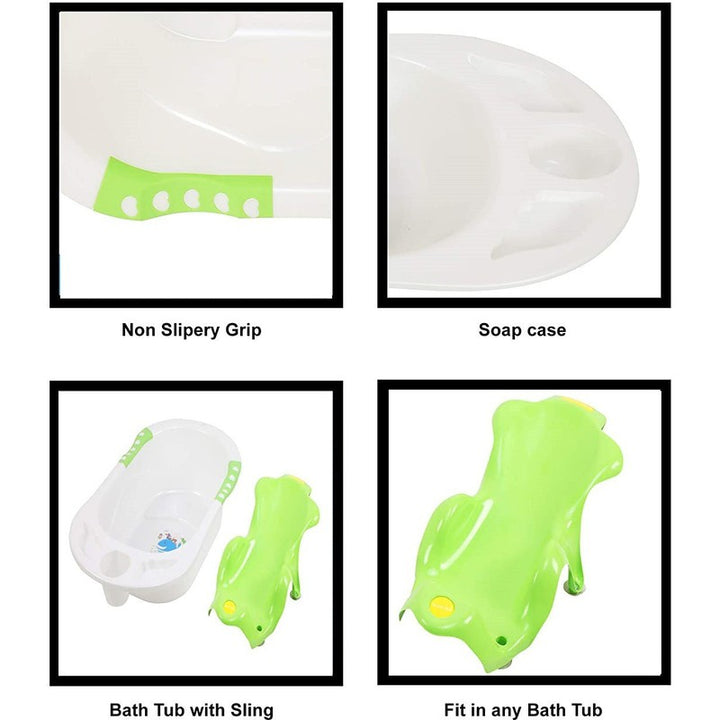 Plastic Bath Tub with Toddler Sling Seat (0-2 Years) | Green