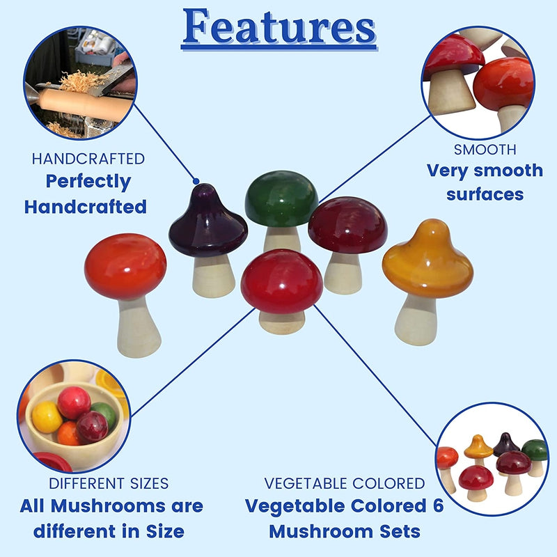 Wooden Natural Cooking Kitchen Set MUSHROOM Toy for Kids Vegetable Colored safe