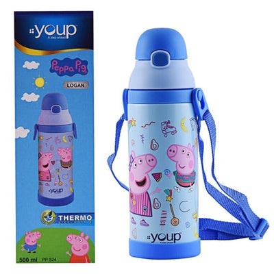 Youp Stainless Steel Insulated Blue Color Peppa Pig kids Sipper Bottle LOGAN - 500 ml