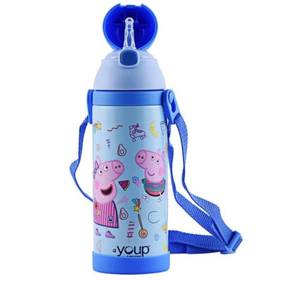 Youp Stainless Steel Insulated Blue Color Peppa Pig kids Sipper Bottle LOGAN - 500 ml