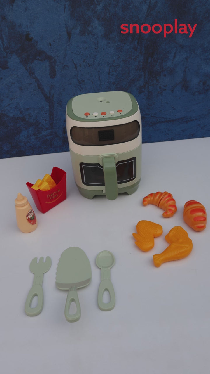 14 Pieces Realistic Air Fryer Set with Steam, Timer, Light & Sound (3-8 Years)