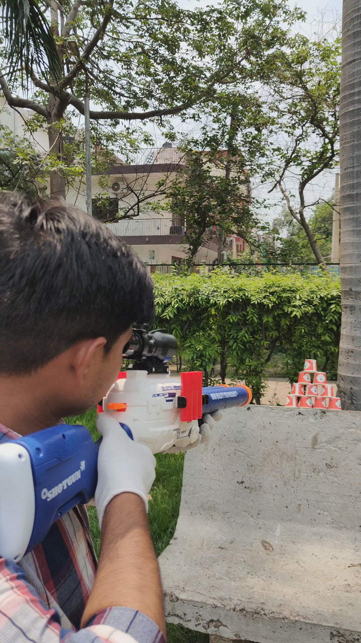 Double Barrel Shell Ejection Blaster with 20 Soft Darts | Detachable Grip, Adjustable Telescope (8-14 Years)