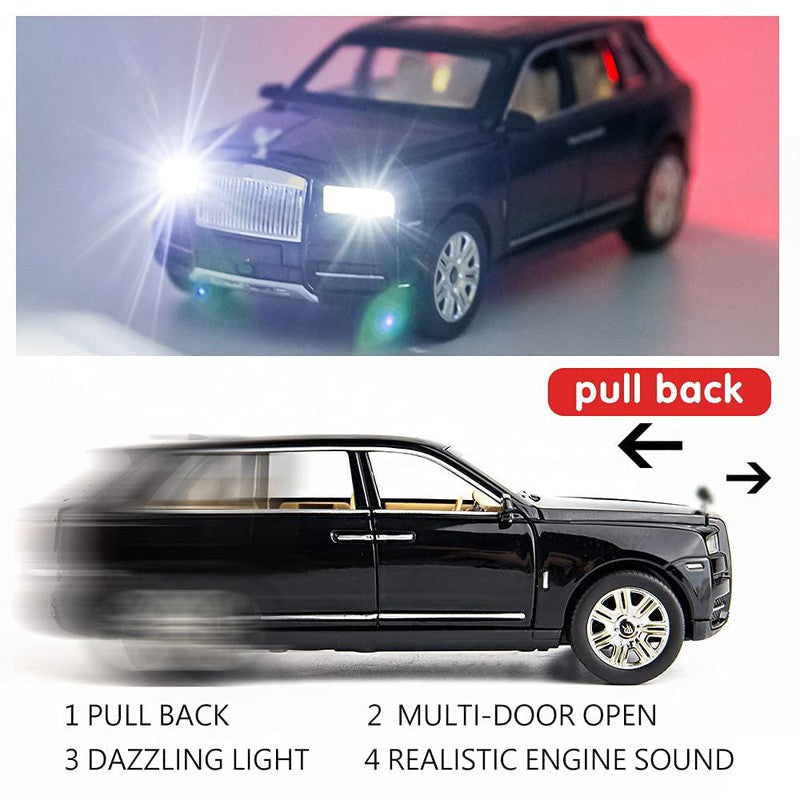 Resembling 1:24 Scale Die Cast Rolls Royce Metal Car Toy With Light and Sound for Kid (Black)