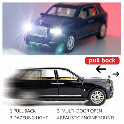 Resembling 1:24 Scale Die Cast Rolls Royce Metal Car Toy With Light and Sound for Kid (Black)