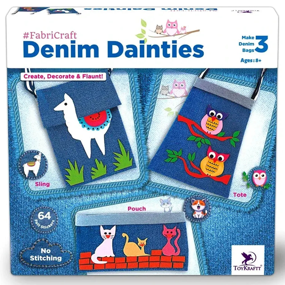 Toykraft Denim Dainties - DIY Fabric Craft Kit – Create Custom Fashion Bags and Pouches