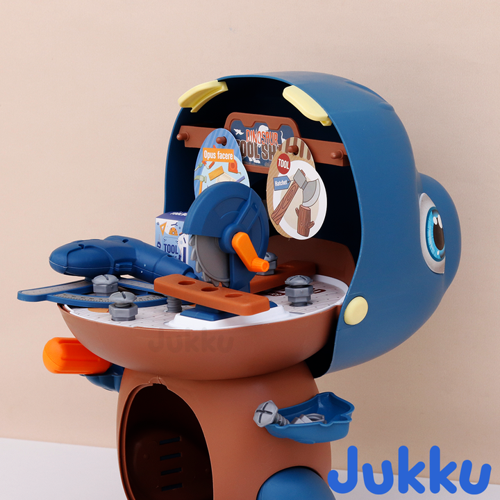 Jukku 42 Pieces Dino Tool Shop Pretend Playset with Toolbox & Accessories (3-8 Years)