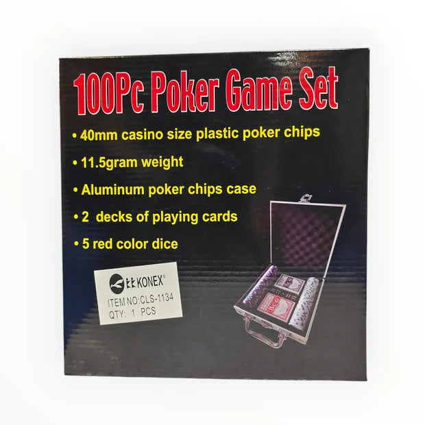 100 Pc Poker Game Set | Casino Size 40mm Plastic Poker Chips with Aluminum Carry Case