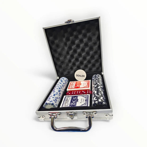 100 Pc Poker Game Set | Casino Size 40mm Plastic Poker Chips with Aluminum Carry Case