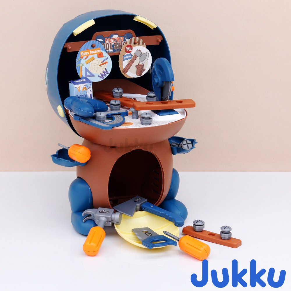 Jukku 42 Pieces Dino Tool Shop Pretend Playset with Toolbox & Accessories (3-8 Years)