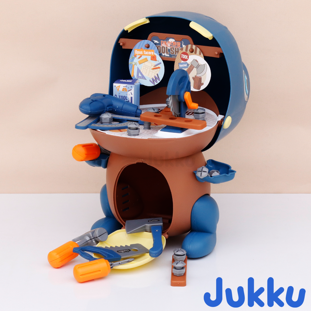 Jukku 42 Pieces Dino Tool Shop Pretend Playset with Toolbox & Accessories (3-8 Years)