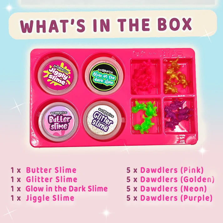 Scoobies Uni GooGoo Slime Set (Pink) – 4 Slimes + 20 Unicorn Dawdlers | Creative Sensory Play