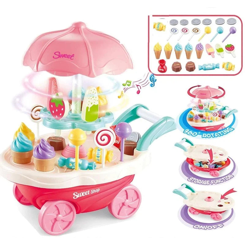 Candy Cart Ice Cream Trolley Pretend Play Set with Light & Music