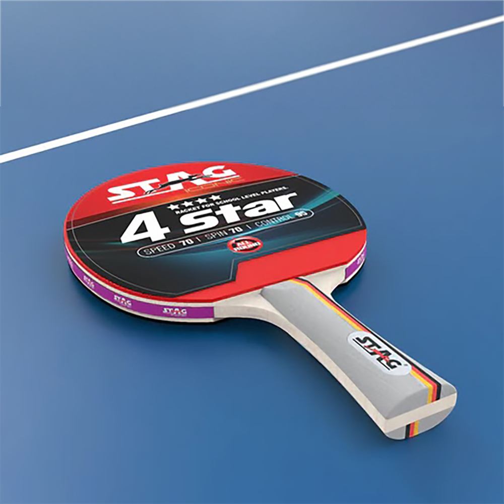 STAG ICONIC 4 Star Professional Table Tennis Playset, 2 Racquets & 3 Balls - White (9 Years till Grown Ups)
