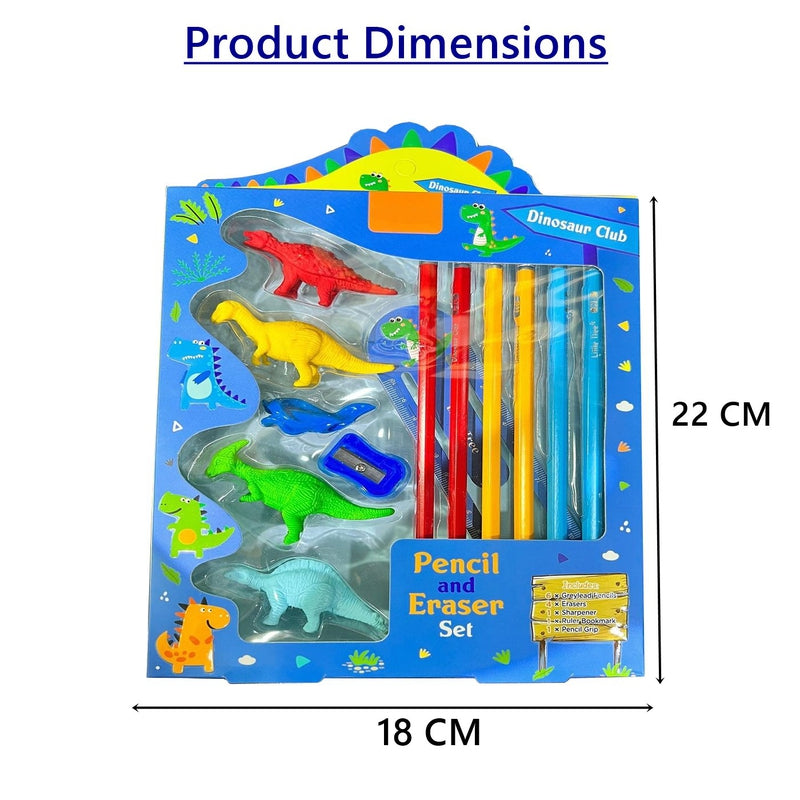 Dinosaur Club Unique Pencil and Eraser Set Stationery (Pack of 13)