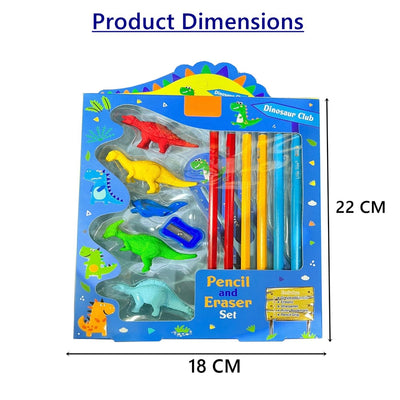Dinosaur Club Unique Pencil and Eraser Set Stationery (Pack of 13)