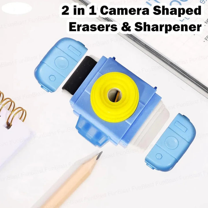 Camera Shaped Pencil Sharpener & Eraser for Kids | 2-in-1 Cute School Stationery | 1 Piece