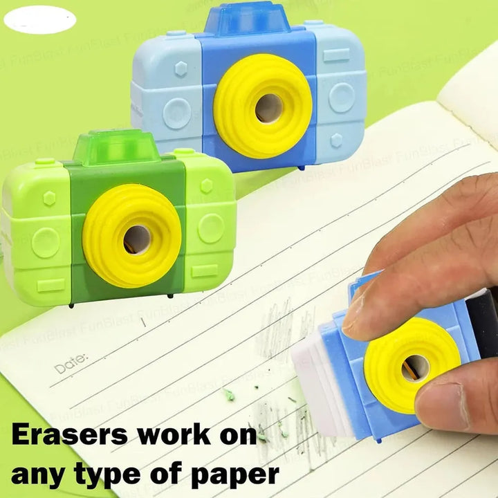 Camera Shaped Pencil Sharpener & Eraser for Kids | 2-in-1 Cute School Stationery | 1 Piece