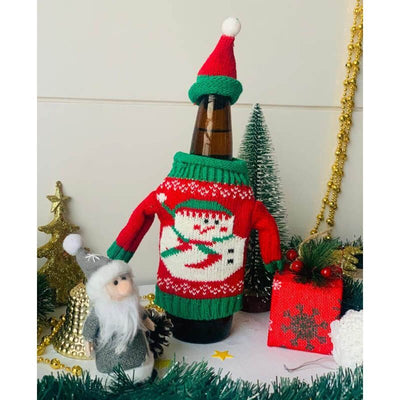Snowman Stretchable Pint Beer Bottle cover with a cap (2 pcs set)