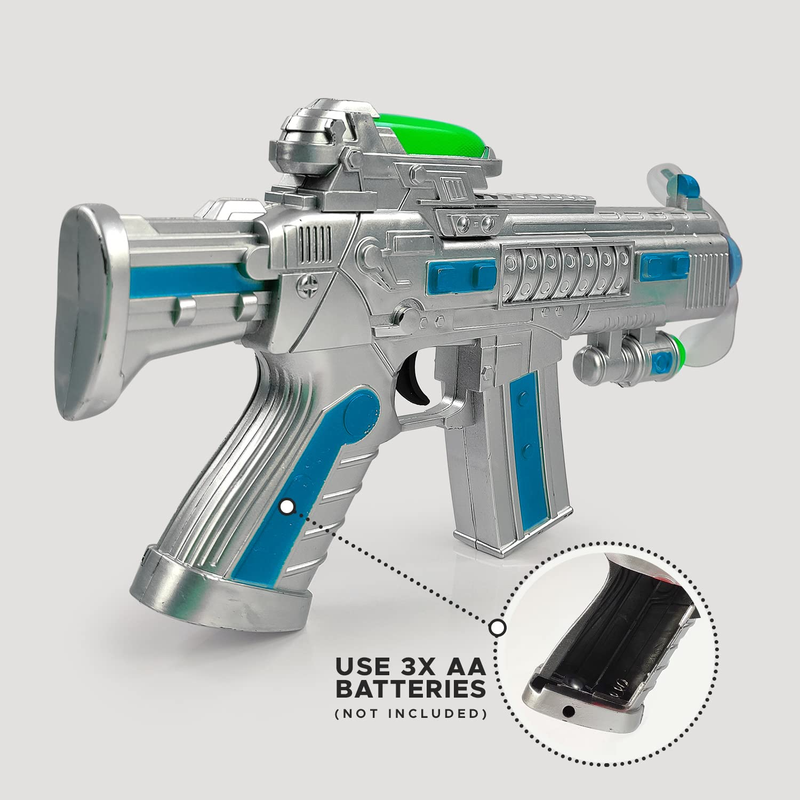 Space Gun Toy with Sound & LED Matrix Flashing Flashing Rotating Fan - Colour May Vary (Pack of 1)