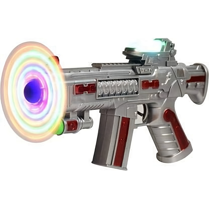 Space Gun Toy with Sound & LED Matrix Flashing Flashing Rotating Fan - Colour May Vary (Pack of 1)