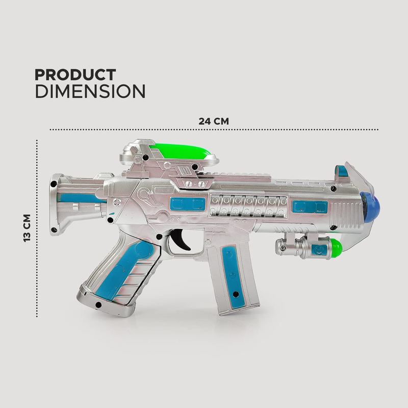 Space Gun Toy with Sound & LED Matrix Flashing Flashing Rotating Fan - Colour May Vary (Pack of 1)