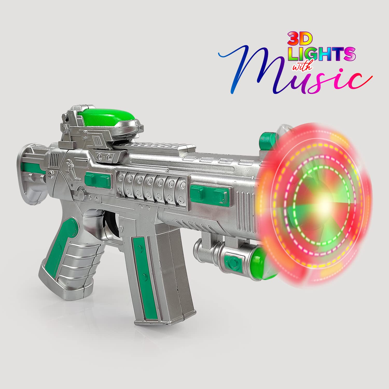 Space Gun Toy with Sound & LED Matrix Flashing Flashing Rotating Fan - Colour May Vary (Pack of 1)