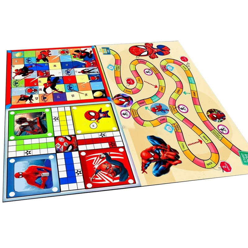 Spiderman Printed Jumbo 3 in 1 Ludo, Snake & Ladder and Town Game with Dice & Tokens