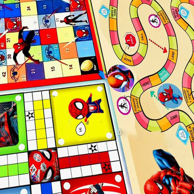 Spiderman Printed Jumbo 3 in 1 Ludo, Snake & Ladder and Town Game with Dice & Tokens