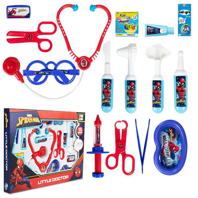 Spiderman Doctor Playset Toy (15 Pieces) | First Aid Medical Accessories Pretend Play Set for Kids