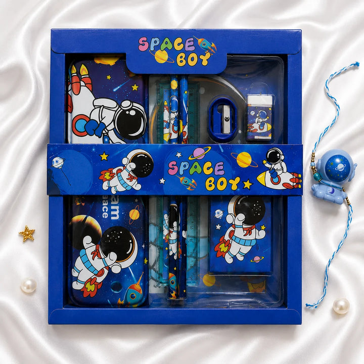 Ilearnngrow Space Theme Stationery Rakhi Combo | Pencil Box Set with Space Rakhi for Kids