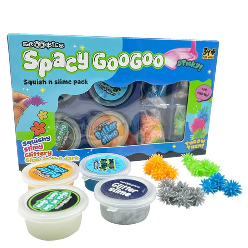 Scoobies Spacy GooGoo Slime Set (Blue) – 4 Slimes with 20 Spooky Wall Crawlers | Creative Sensory Play