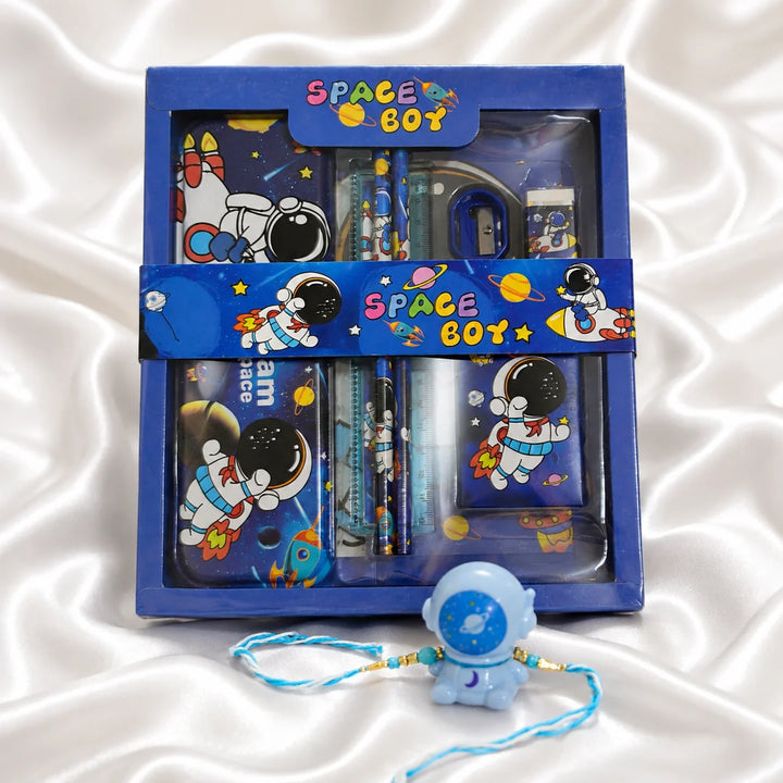 Ilearnngrow Space Theme Stationery Rakhi Combo | Pencil Box Set with Space Rakhi for Kids