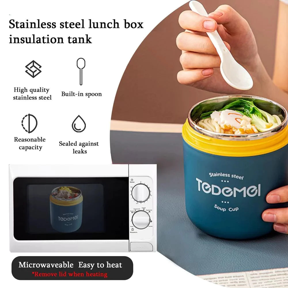 Stainless Steel Soup Lunch Box with Insulated Tiffin Bag (Blue)