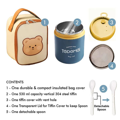 Stainless Steel Soup Lunch Box with Insulated Tiffin Bag (Blue)