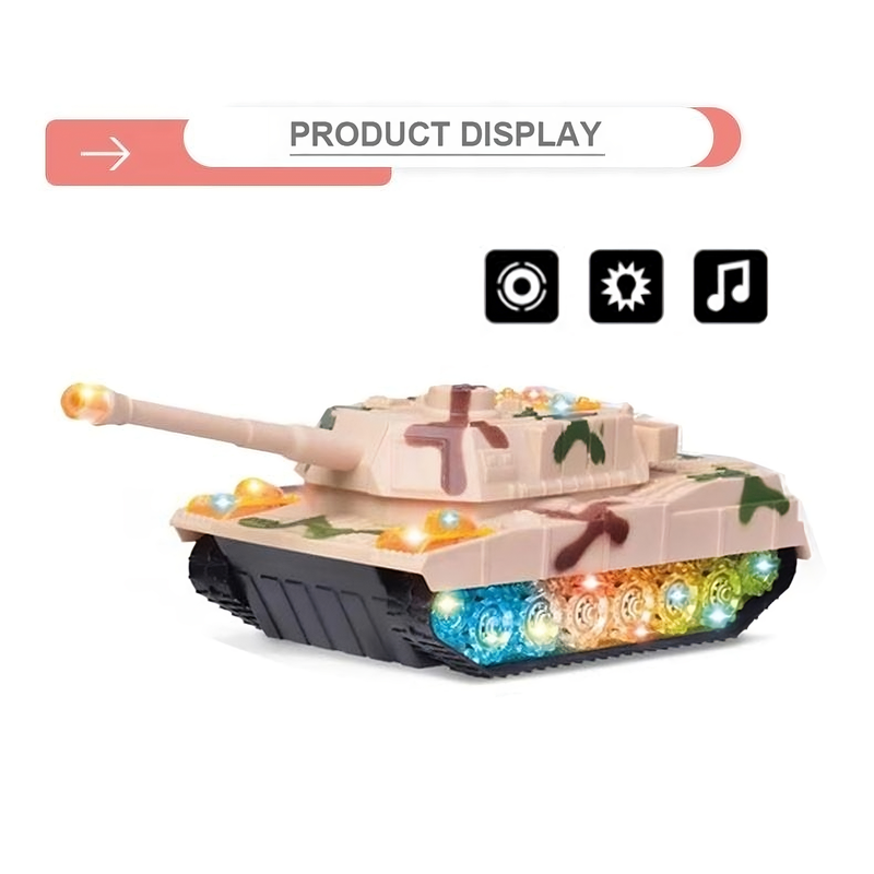 Battery Operated Army Tank Moving LED Wheel Toys with Light Sounds (Pack of 1) - Assorted Color