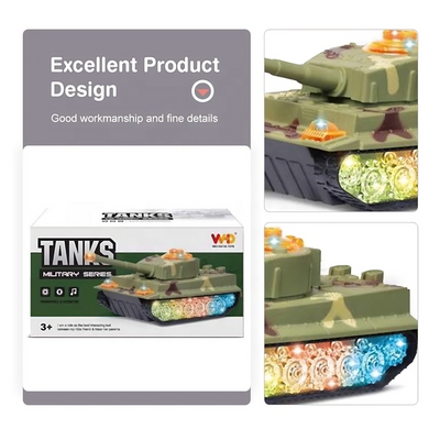 Battery Operated Army Tank Moving LED Wheel Toys with Light Sounds (Pack of 1) - Assorted Color