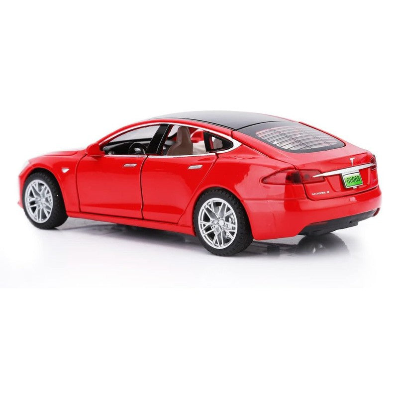 Resembling Tesla Model 3 Diecast Metal Car with Pullback Function, Light, Sound & Openable Doors | 1:32 Scale Model | Assorted Colour