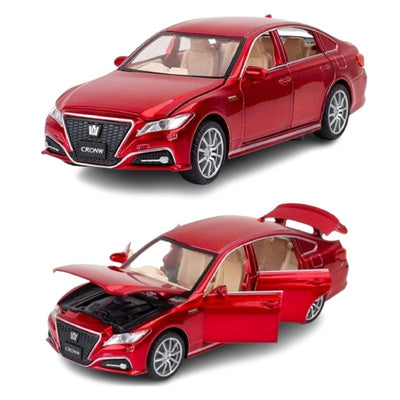 Resembling Toyota Crown Diecast Metal Car with Pullback Function, Light, Sound & Openable Doors | 1:32 Scale Model | Assorted Colour