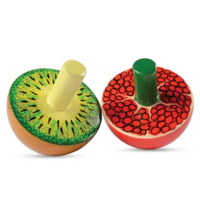Fruit Themed Wooden Hand Spinning Tops – Pomegranate & Kiwi (Set of 2)