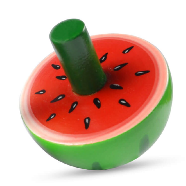 Fruit Themed Wooden Hand Spinning Tops – Watermelon & Strawberry (Set of 2)