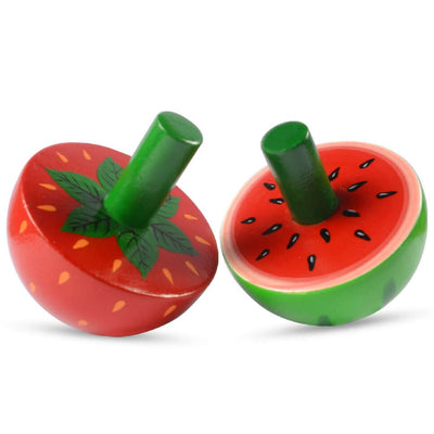 Fruit Themed Wooden Hand Spinning Tops – Watermelon & Strawberry (Set of 2)