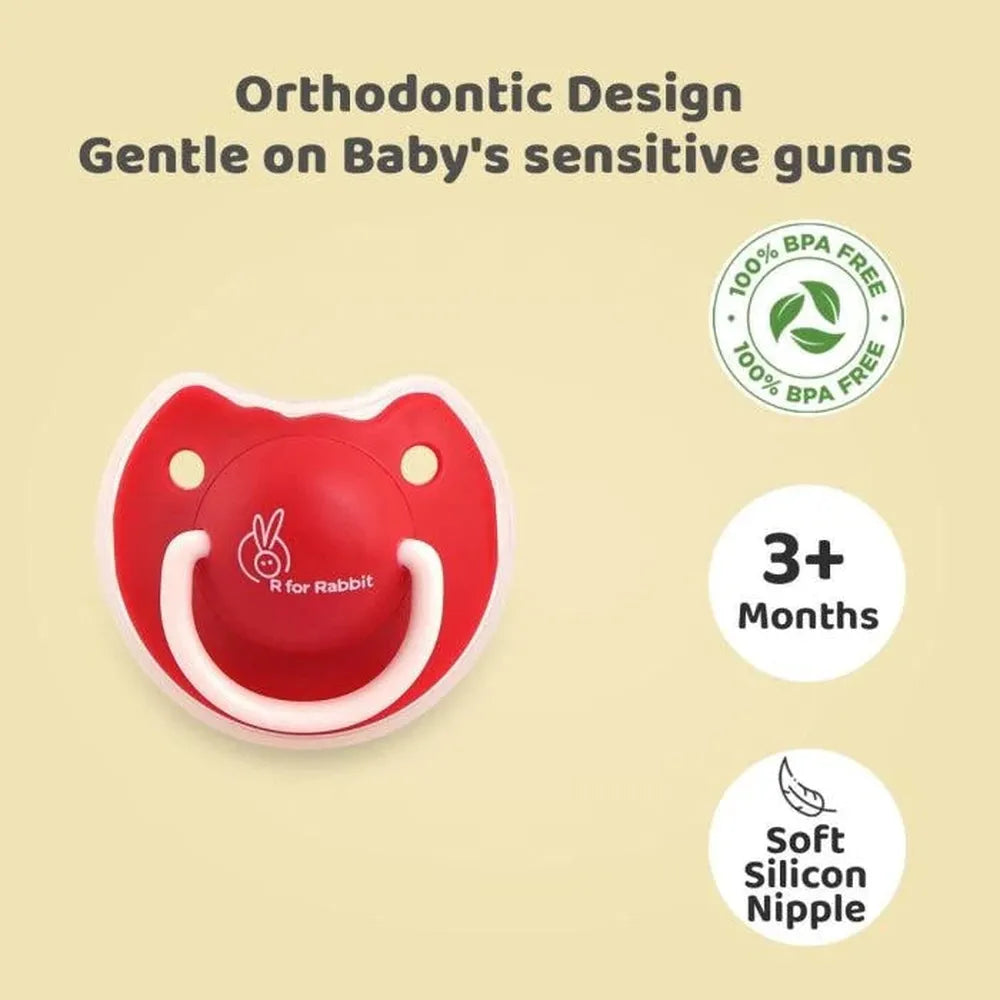R for Rabbit Tusky Baby Pacifier – Red | Ultra-Soft Silicone Nipple | BPA-Free Orthodontic Design & Hygienic Cover