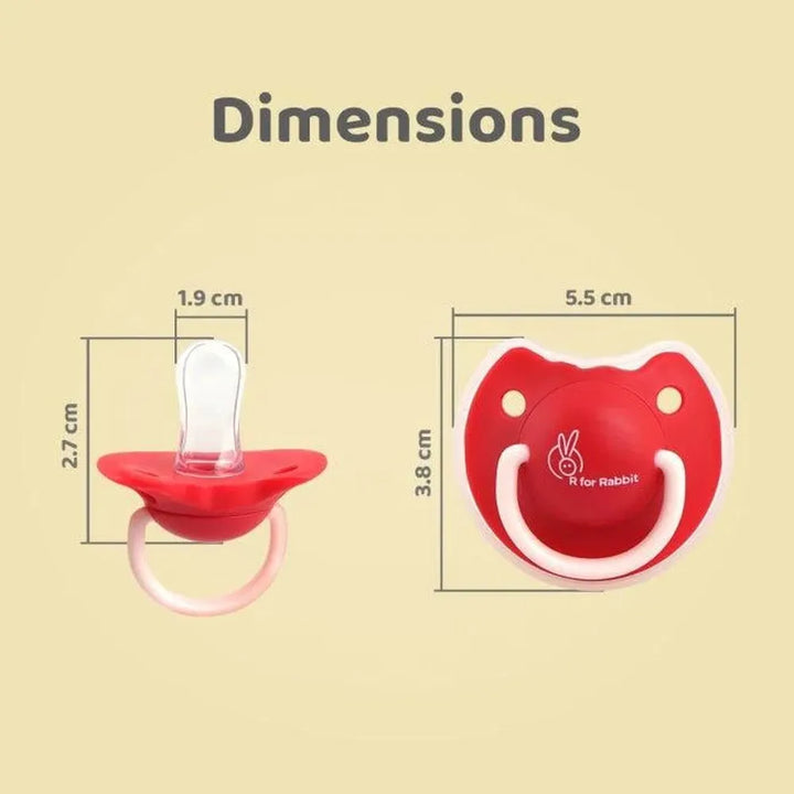 R for Rabbit Tusky Baby Pacifier – Red | Ultra-Soft Silicone Nipple | BPA-Free Orthodontic Design & Hygienic Cover