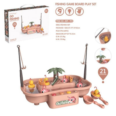 21 Pcs Go Fishing Game Board Play Set Fishing Toy Electric Water Circulation with Music Light Educational Toy Interactive (Assorted Colour and Print)